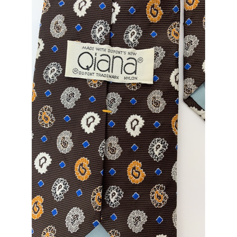 Qiana Neck Tie Necktie Brown Blue Orange Paisley Nylon